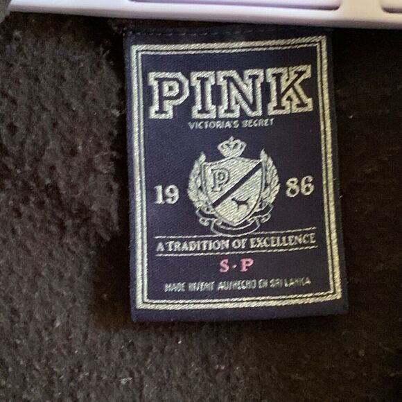 PINK Victorias Secret Jacket Womens S/P Black Logo Bling Sequin Hoodie Full Zip - Picture 12 of 14